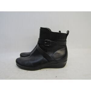 Ecco Womens Size 36 EUR Black Leather Zip Ankle Wedge Fashion Boots Bootie